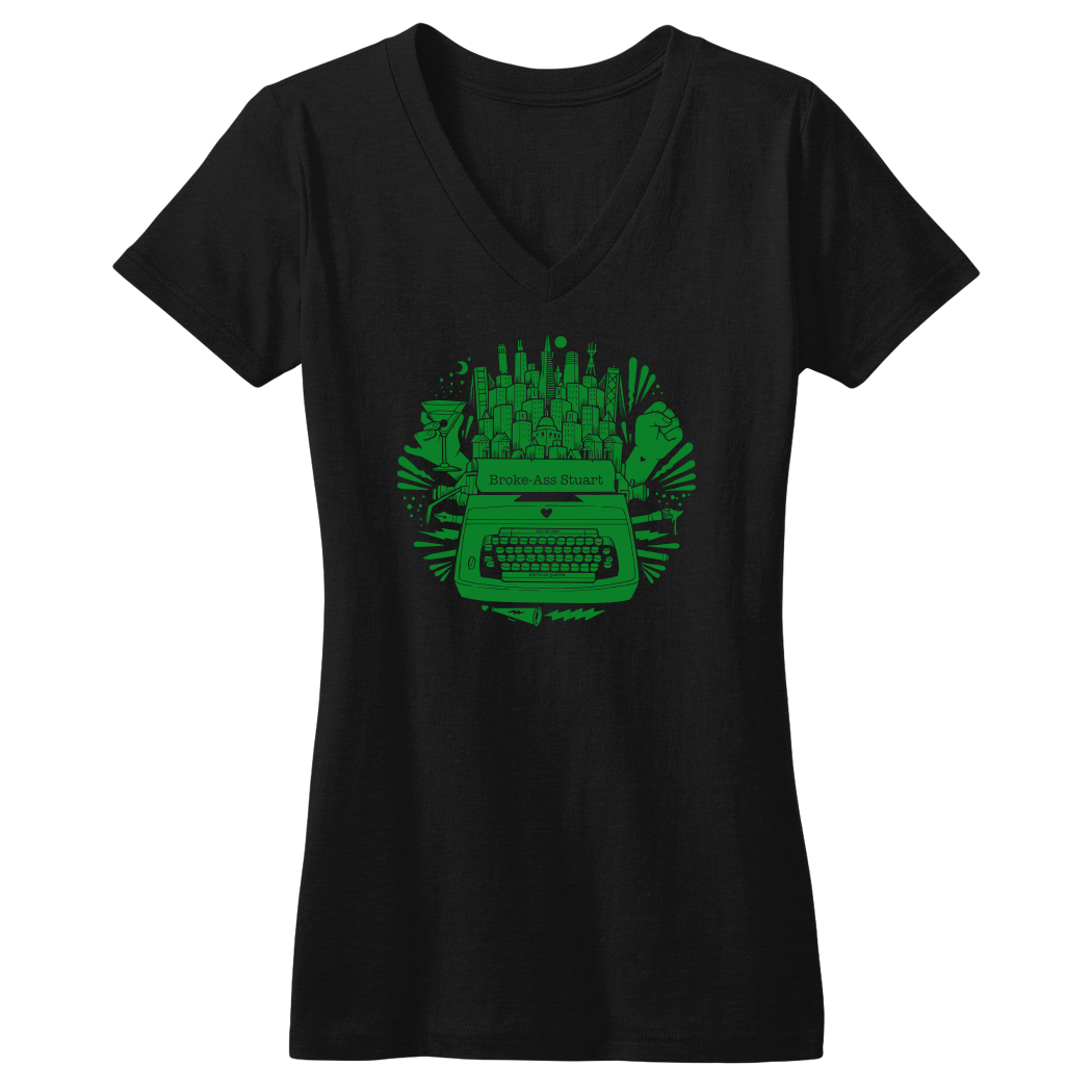 Jeremy Fish "Typewriter Design" Women's Black V-Neck