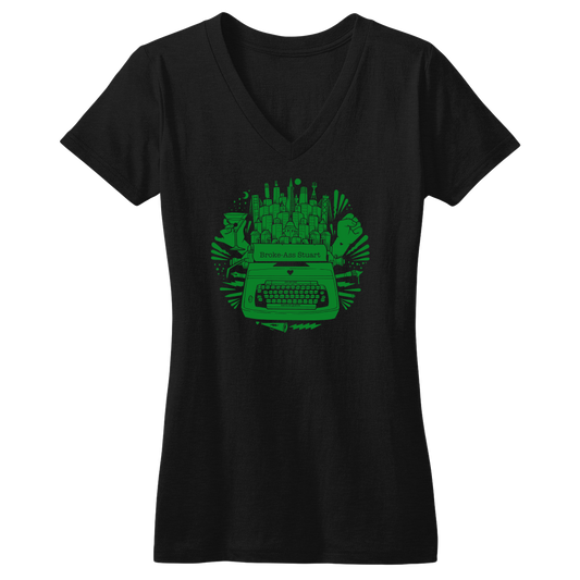 Jeremy Fish "Typewriter Design" Women's Black V-Neck