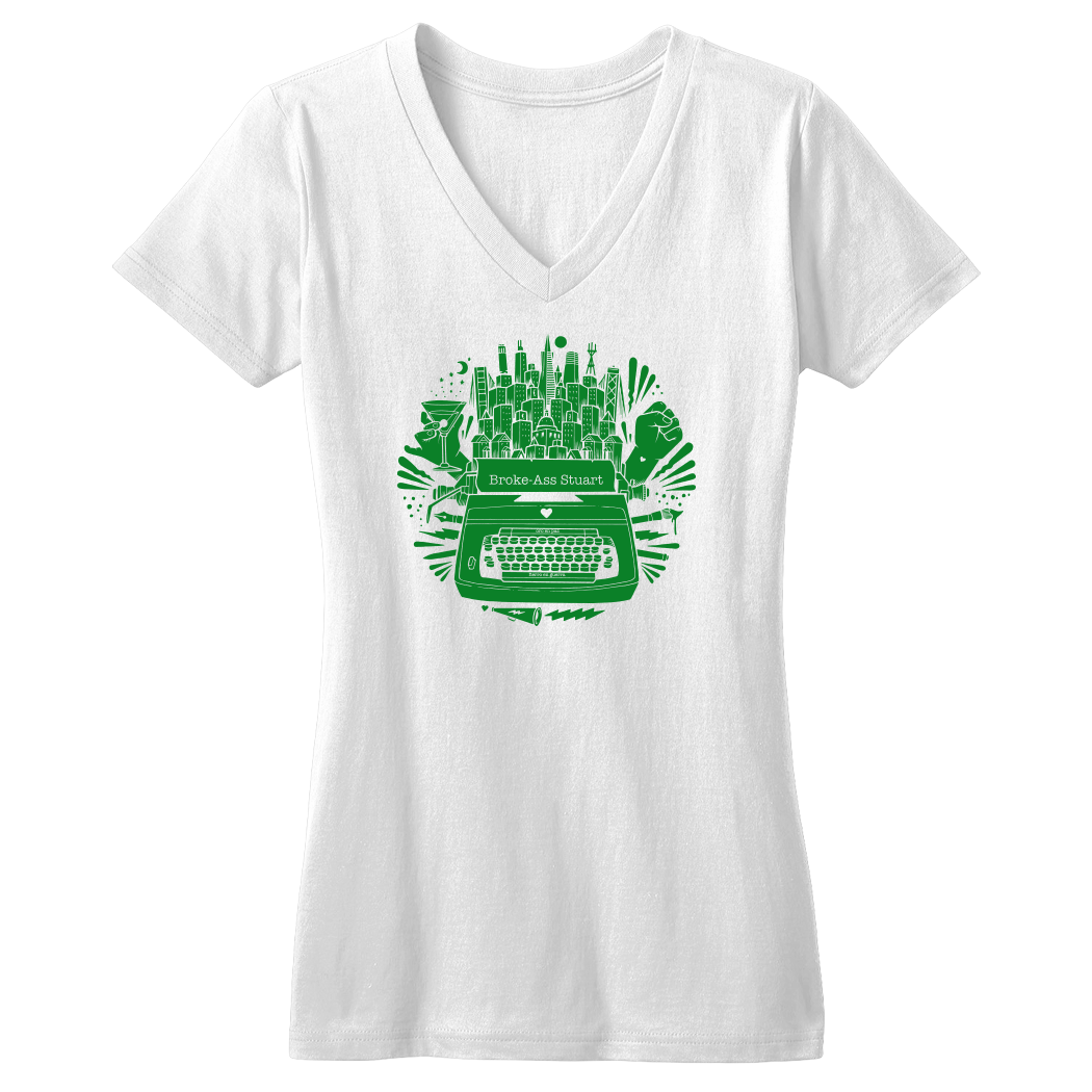 Jeremy Fish "Typewriter Design" Women's White V-Neck