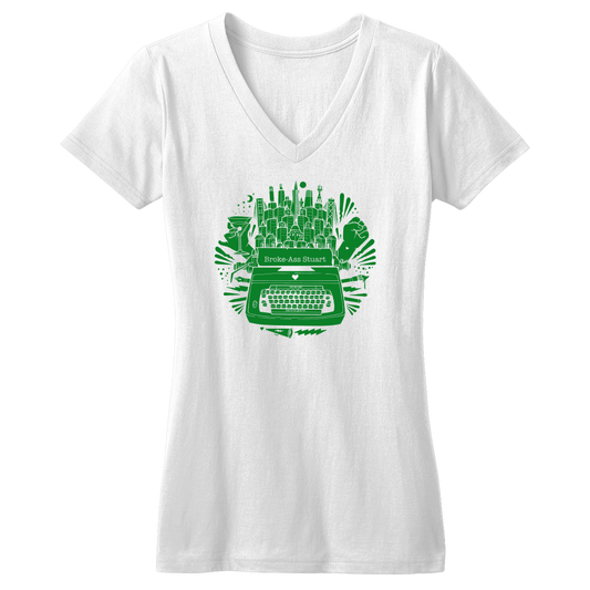 Jeremy Fish "Typewriter Design" Women's White V-Neck