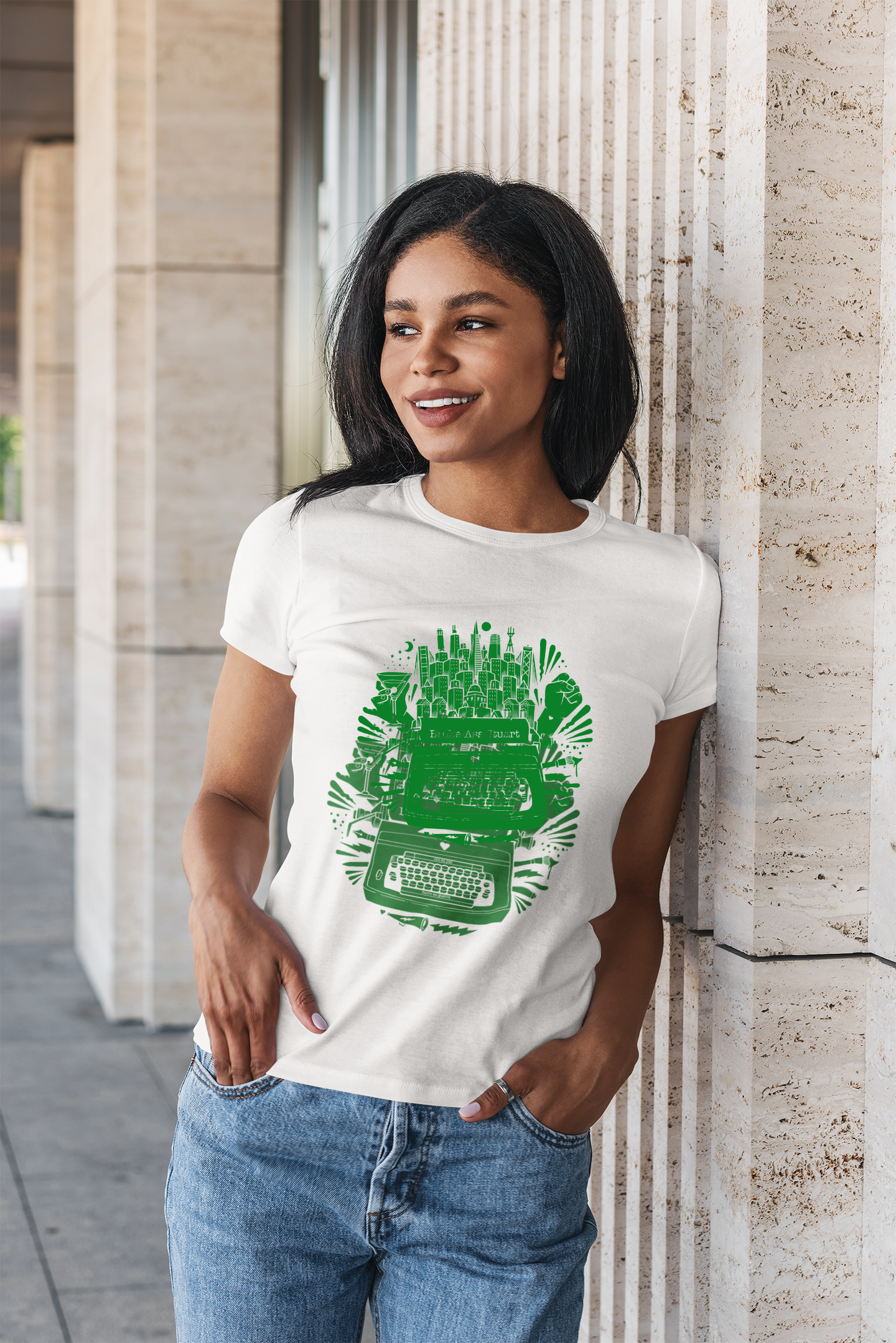 Jeremy Fish "Typewriter Design" Women's White Tee