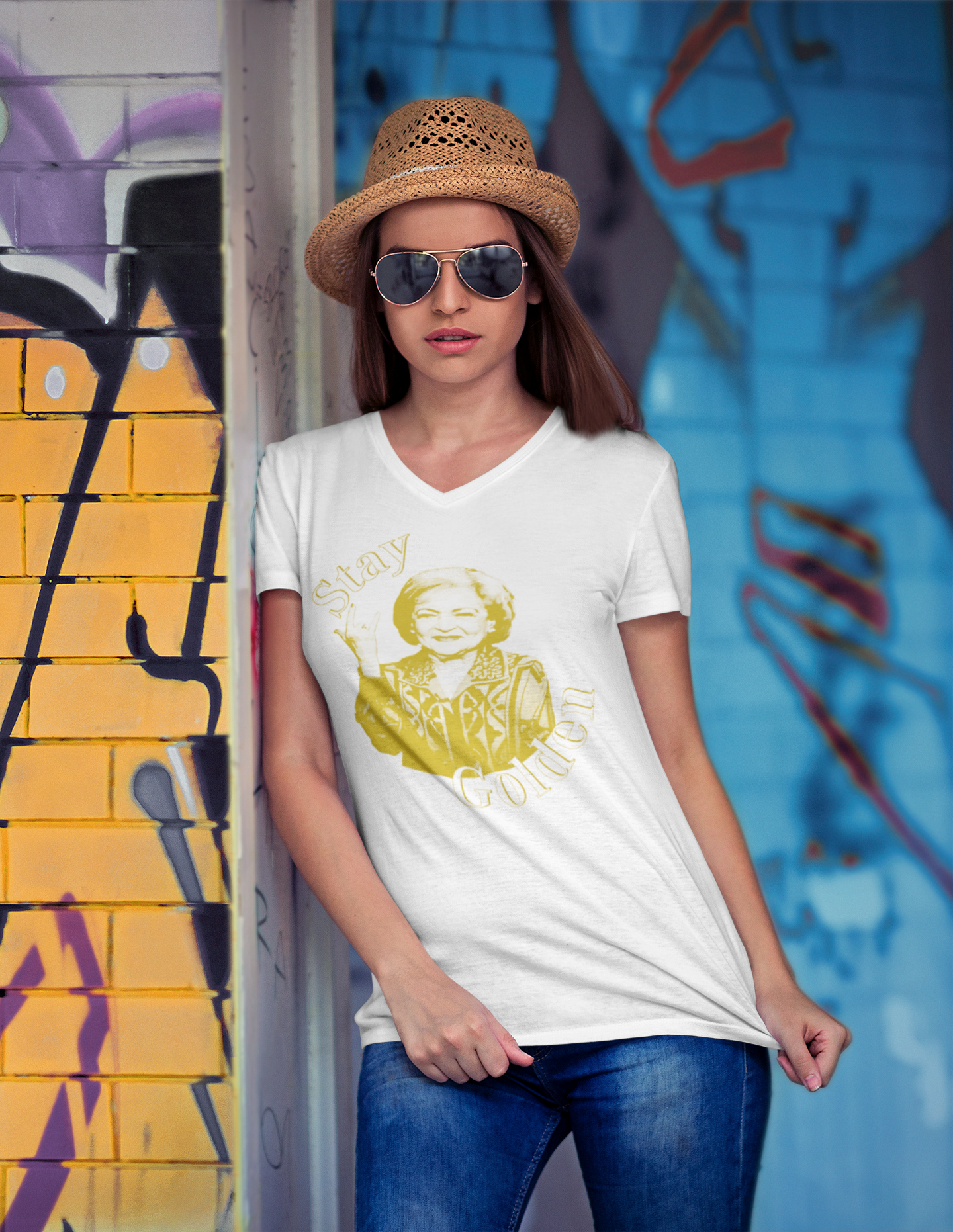 Stay Golden Women's White VNeck