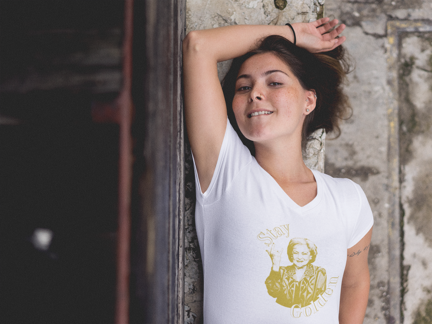 Stay Golden Women's White VNeck