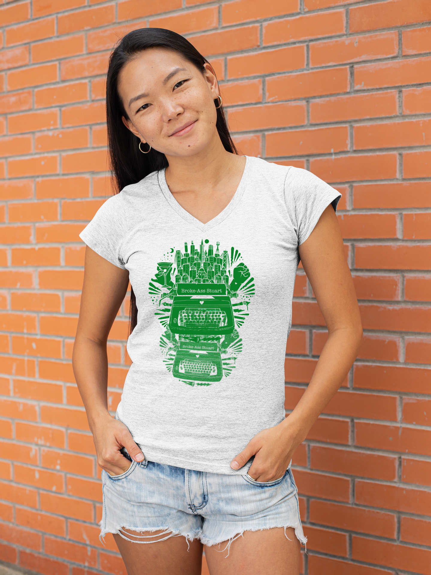 Jeremy Fish "Typewriter Design" Women's White V-Neck