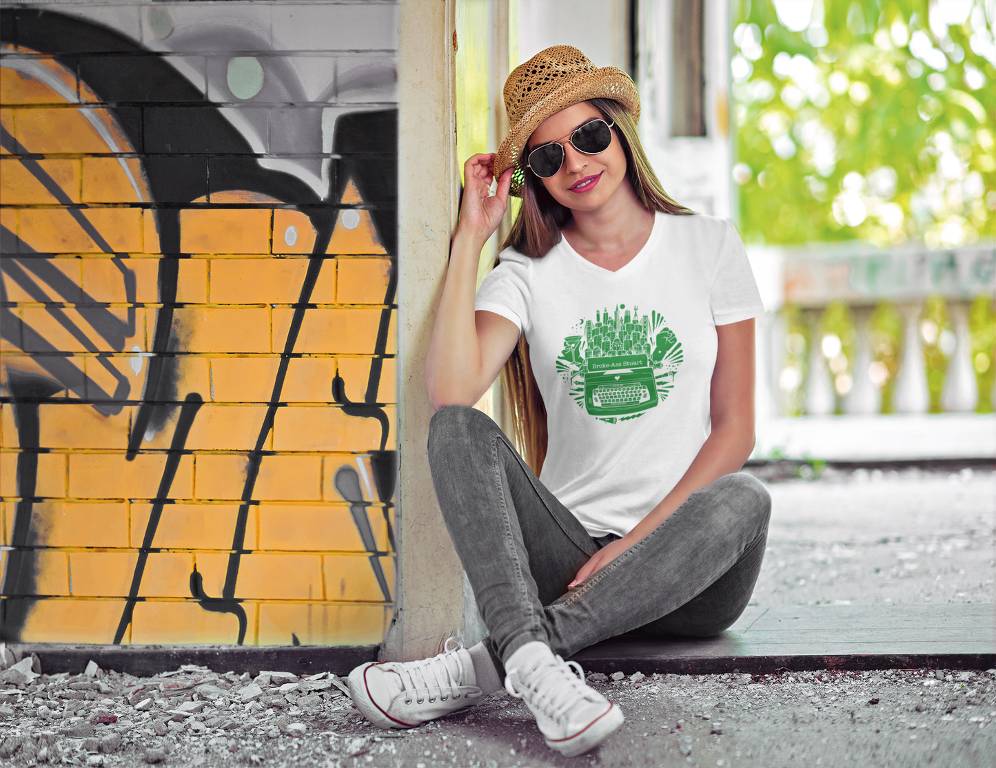 Jeremy Fish "Typewriter Design" Women's White V-Neck